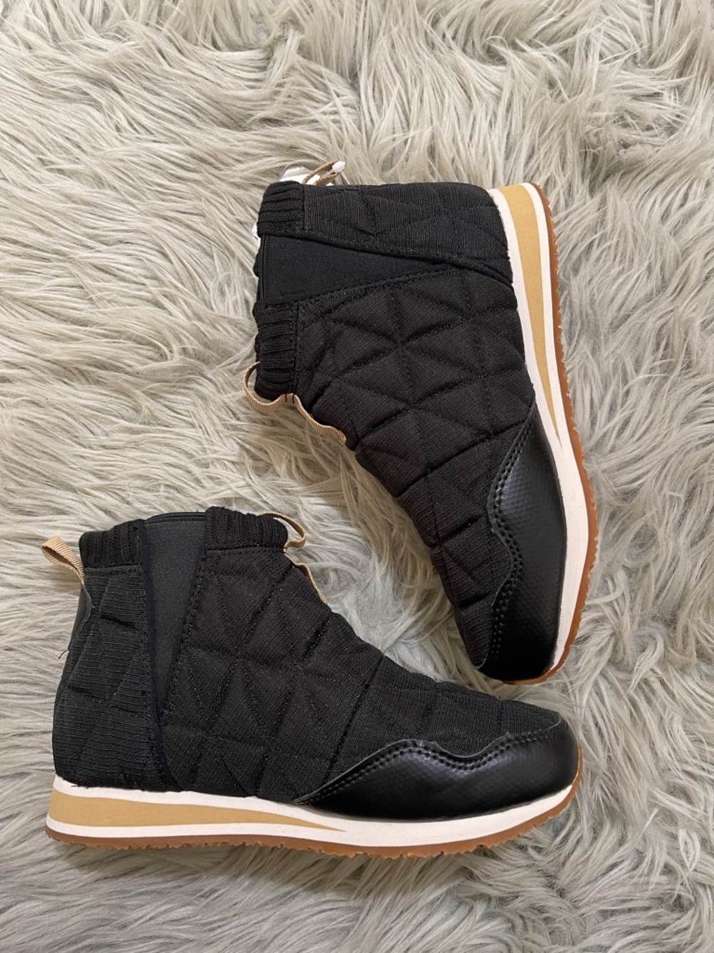 Teva Black Quilted Ankle Booties with Tan Trim